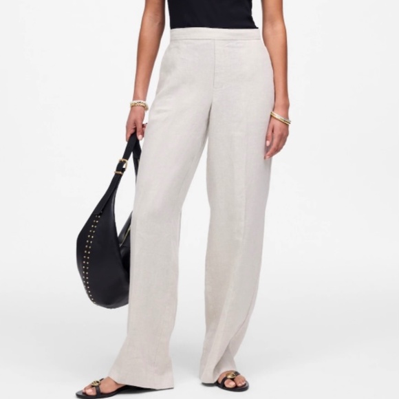 Madewell The Easy Pull On Pants Sz.L 100% Linen Wide Leg Pockets Neutral Cream - Picture 10 of 10